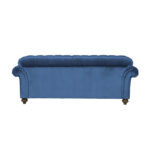 Bordeaux Button Back Blue Velvet 3 Seater Sofa - Image 7