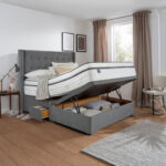 Silentnight Velvet Ottoman Divan Base with Bloomsbury Headboard in Charcoal Grey in 3 Sizes